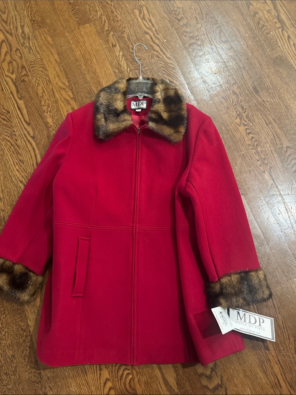 Mario De Pinto Women's Red Wool Coat with Faux Fur Trim womens 1x